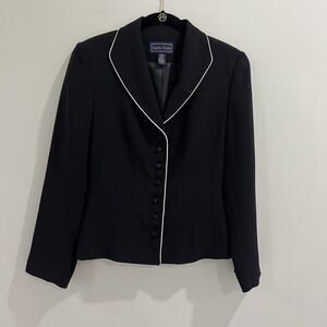 Laura Scott Blazer Women Size‎ 4 Black White Piping Office Casual Preppy Vintage